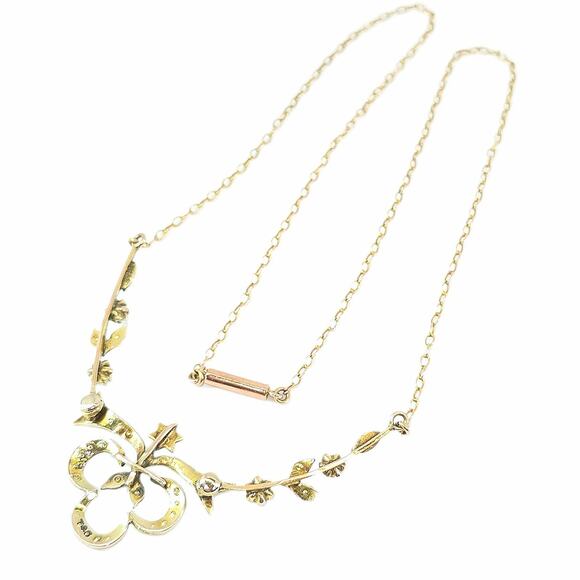 Antique 10k Seed Pearl Hinged Gold Lavalier Star Floral Clover Design Necklace - Picture 11 of 11